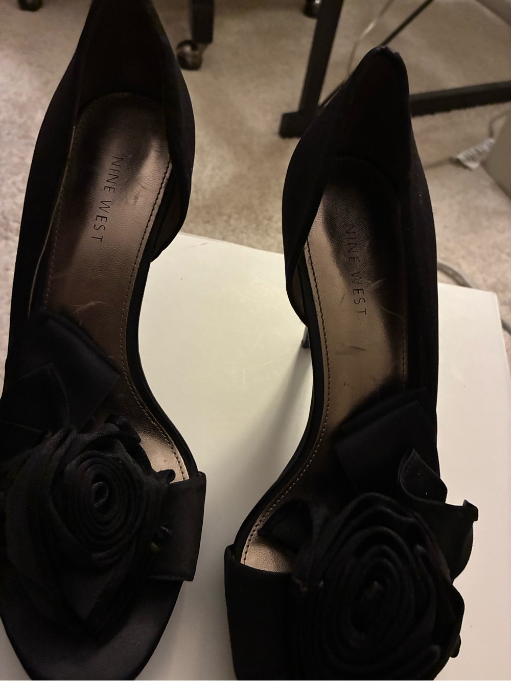 Nine West Black Floral Open-Toe D'Orsay Heels